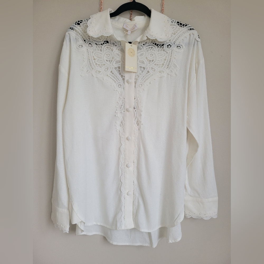 RAMY BROOK Crochet Lace Detail button Down Long Sleeve Size Small